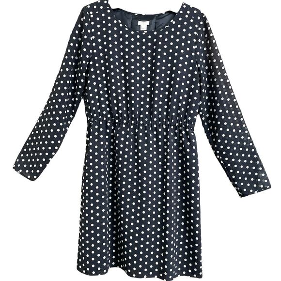 J.Crew Black & Cream Polka Dot Long Sleeve Dress 6 - Picture 1 of 7
